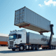 Camion ampliroll soulevant un conteneur métallique dans un yard industriel