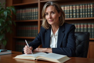 Avocate en costume bleu dans un bureau élégant