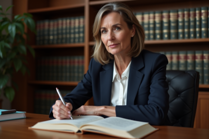 Avocate en costume bleu dans un bureau élégant