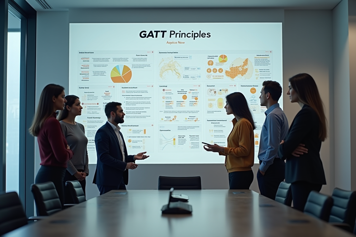 Groupe de professionnels discutant des principes GATT en réunion
