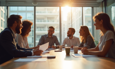 Groupe de collègues au bureau lors d'une réunion conviviale