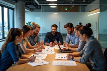 Groupe de professionnels en réunion dans un bureau moderne