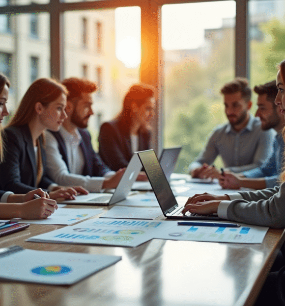 Equipe diverse collaborant autour d'une table moderne