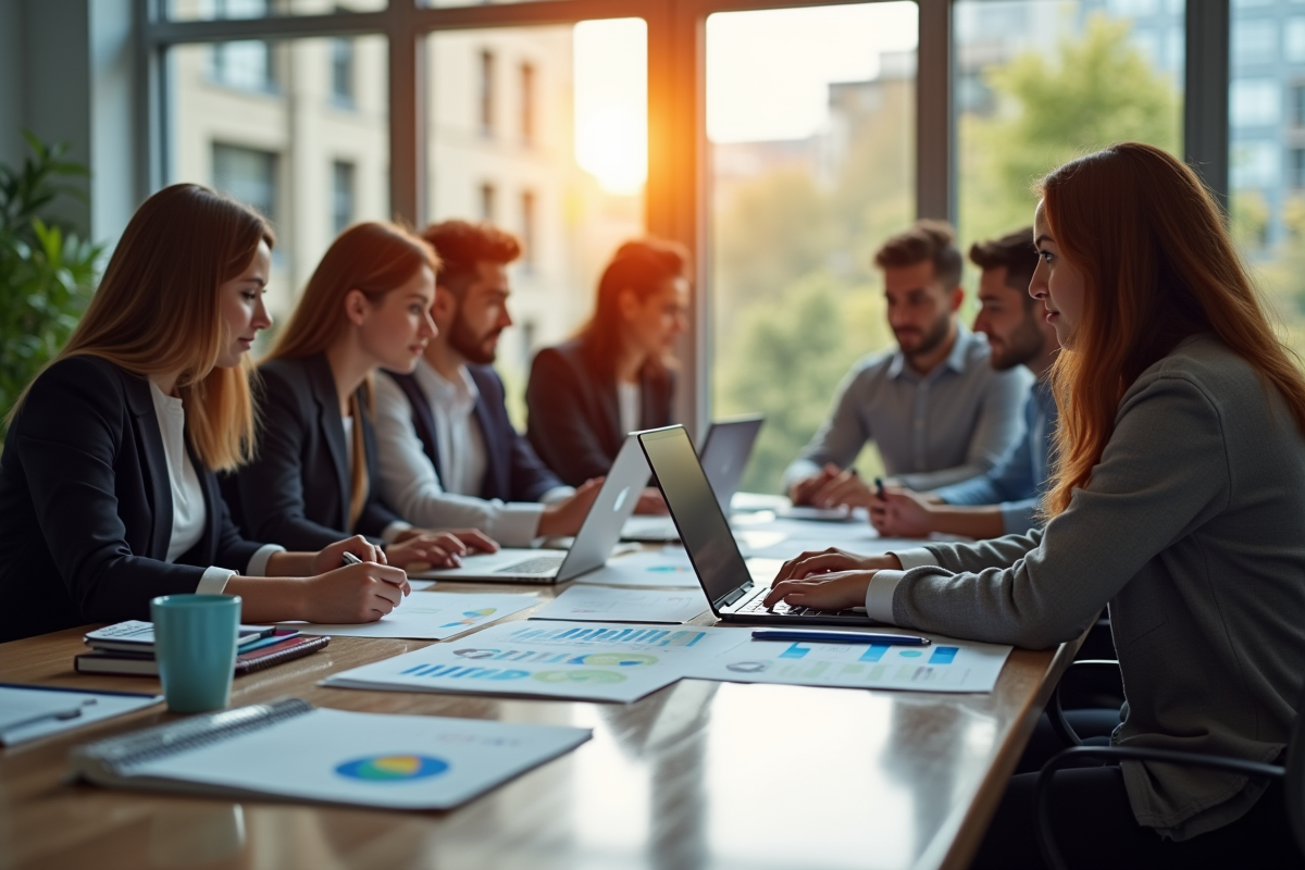 Equipe diverse collaborant autour d'une table moderne