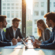 Groupe de jeunes professionnels en réunion dans un bureau lumineux
