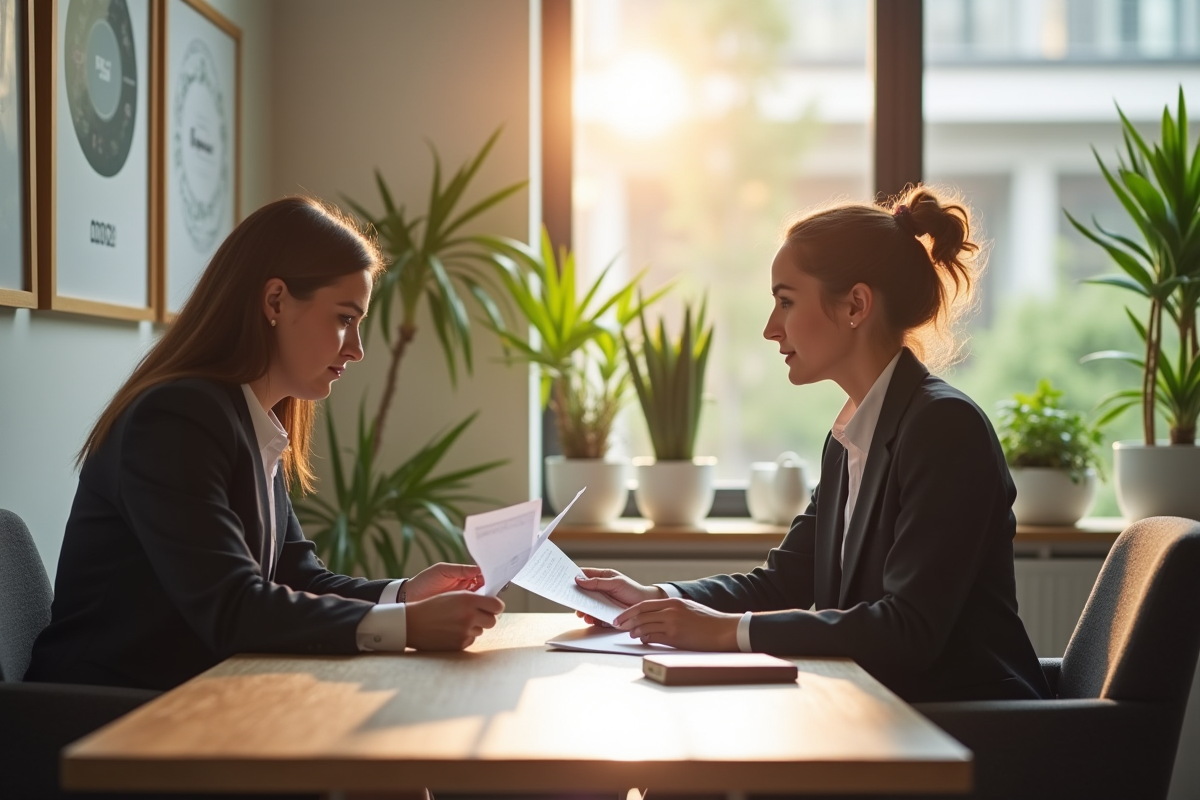 Manager de spa en réunion avec avocat dans un bureau moderne