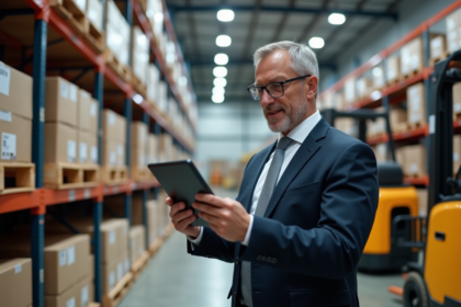 Manager logistique homme d'affaires dans un entrepôt moderne