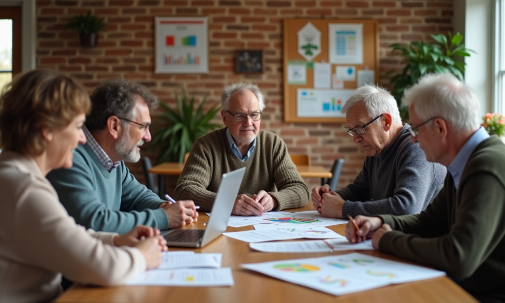 Groupe de personnes discutant de finances autour d'une table