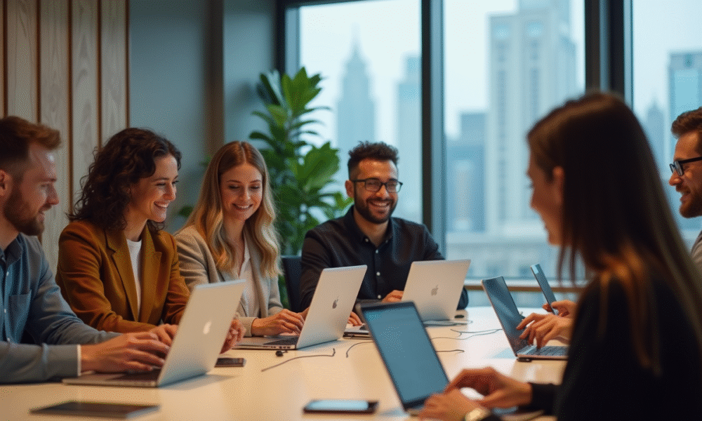 Groupe de jeunes professionnels en réunion au bureau
