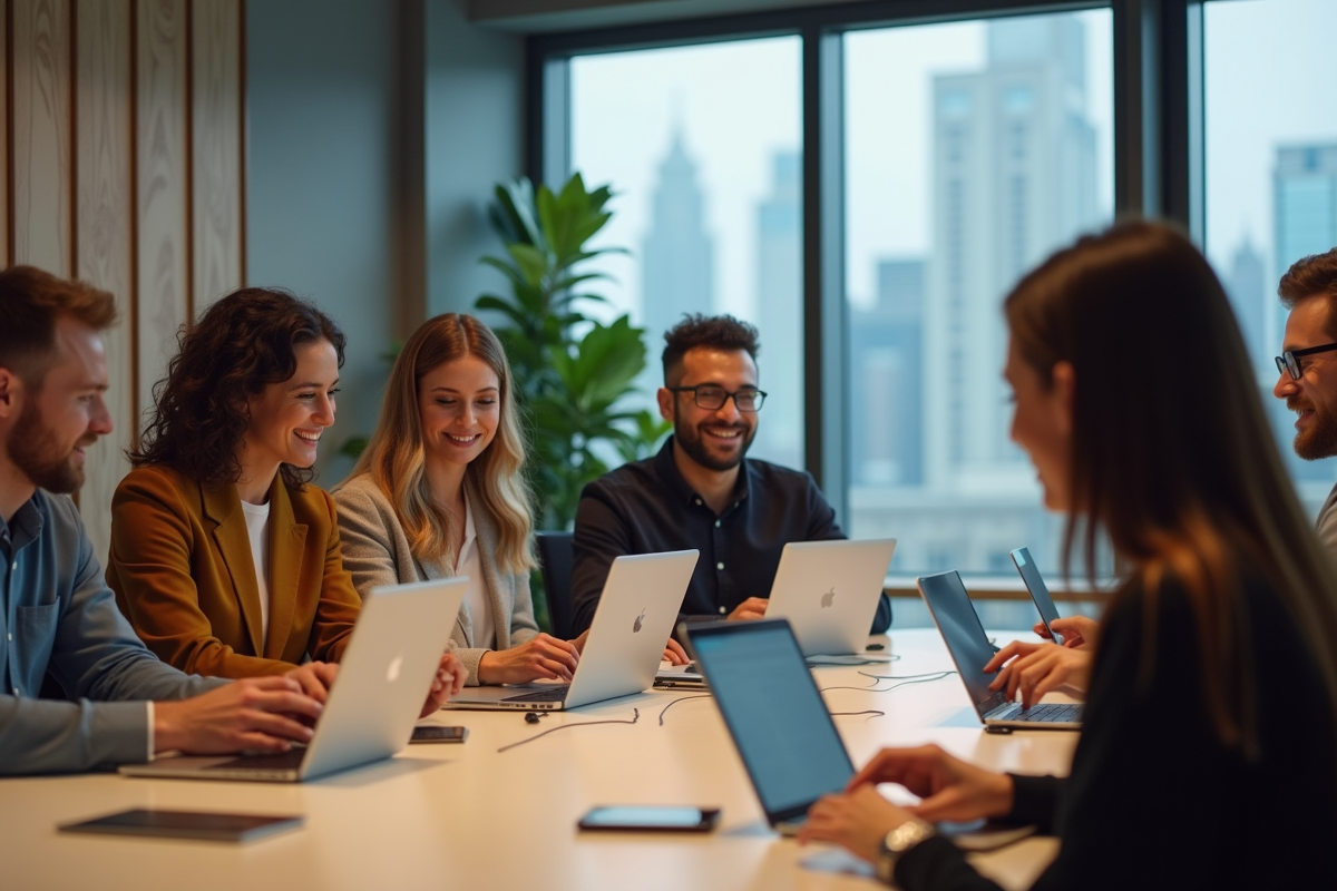 Groupe de jeunes professionnels en réunion au bureau