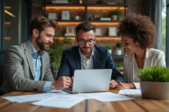 Groupe de professionnels en réunion dans un bureau moderne