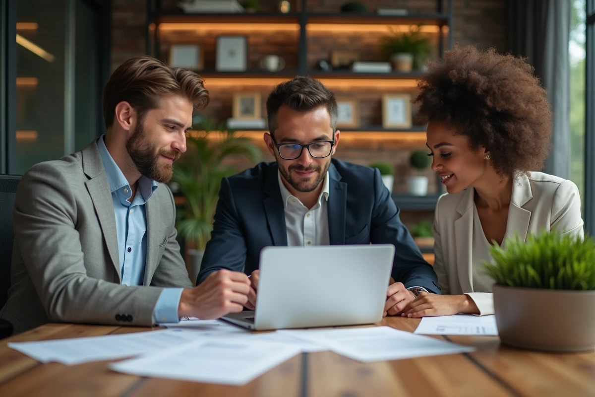 Groupe de professionnels en réunion dans un bureau moderne