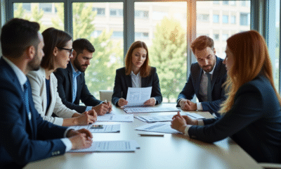 Groupe de professionnels discutant de grilles de salaires