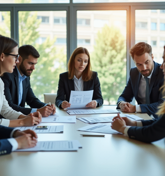 Groupe de professionnels discutant de grilles de salaires