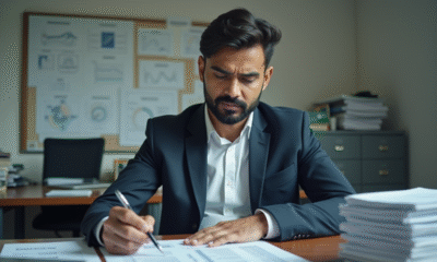 Homme d'affaires sud-asiatique concentré au bureau