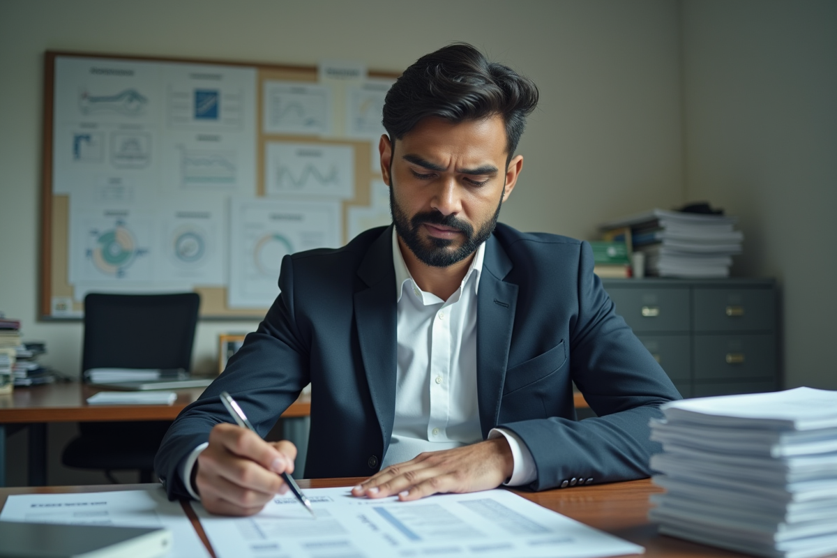 Homme d'affaires sud-asiatique concentré au bureau