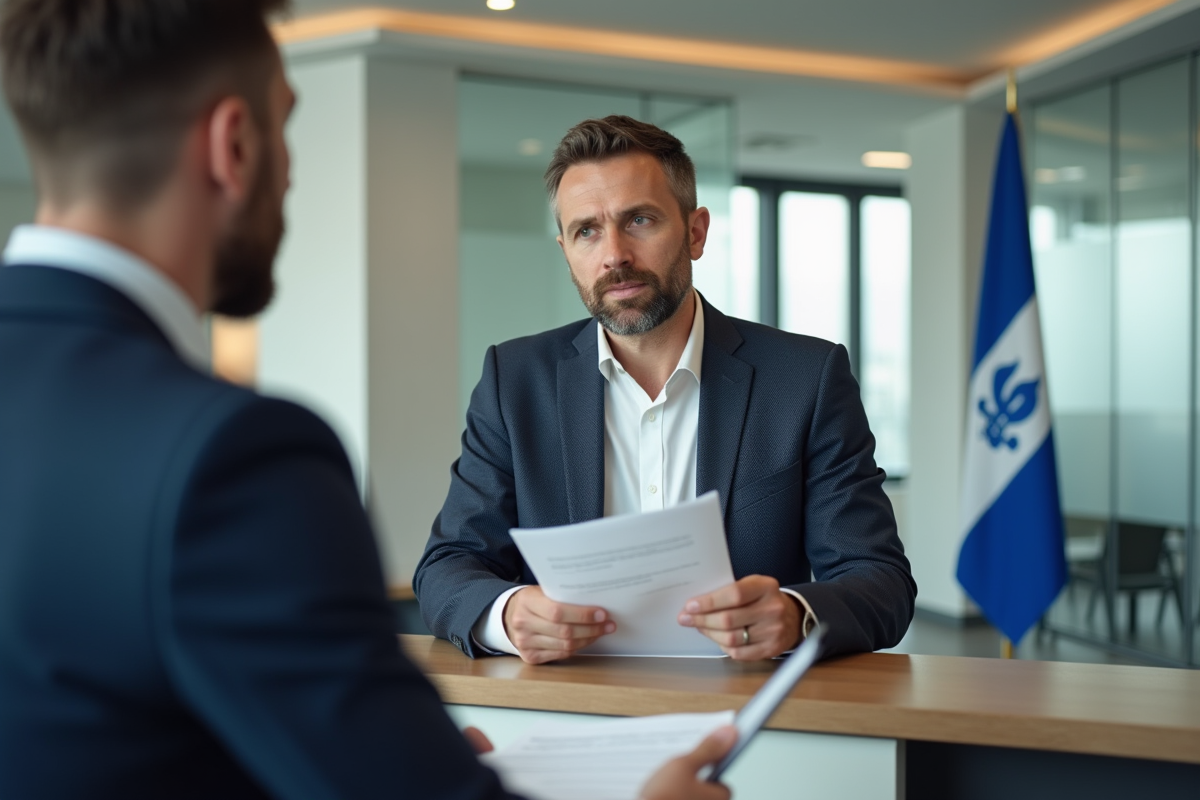 Homme d'affaires parlant avec un collègue au bureau gouvernemental