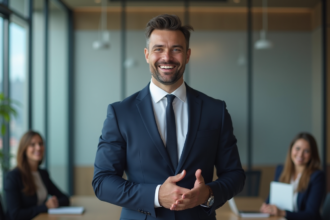 Homme en costume cravate lors d'une réunion moderne
