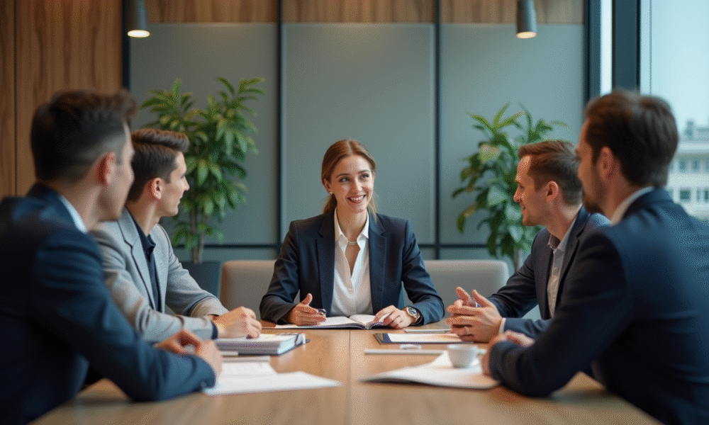 Groupe de professionnels en réunion dans un bureau moderne