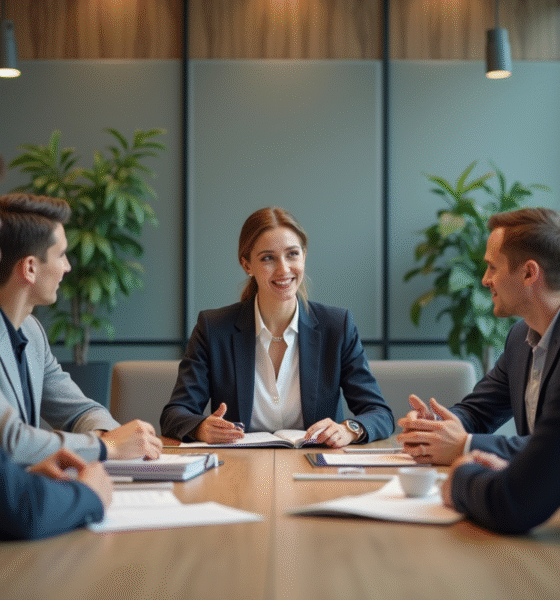 Groupe de professionnels en réunion dans un bureau moderne
