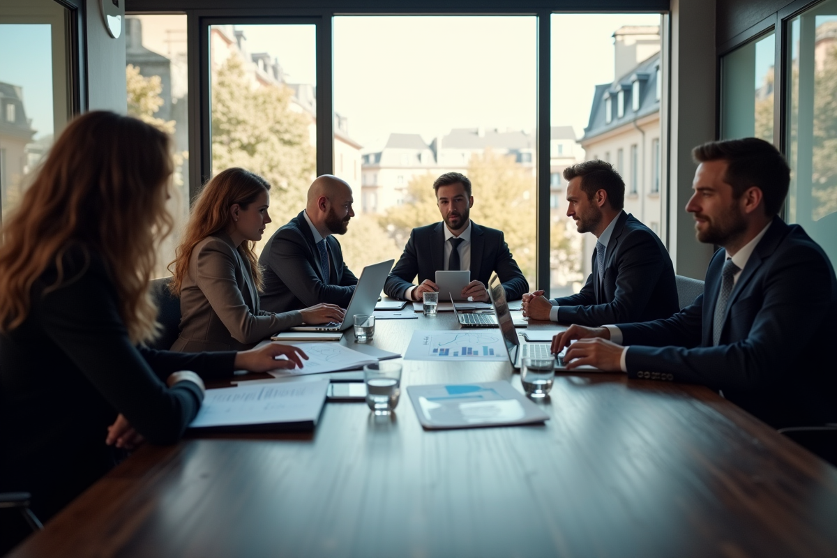 Groupe de professionnels en réunion dans un bureau moderne